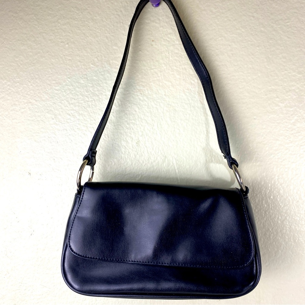 Villager Mini Black Purse Snap Closure Faux Leather Shoulder Bag